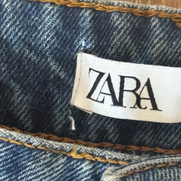 ZARA High Rise Wide Leg Raw Crop - Plaid Detail - Dark Wash Jeans - SZ 0 - Picture 13 of 16